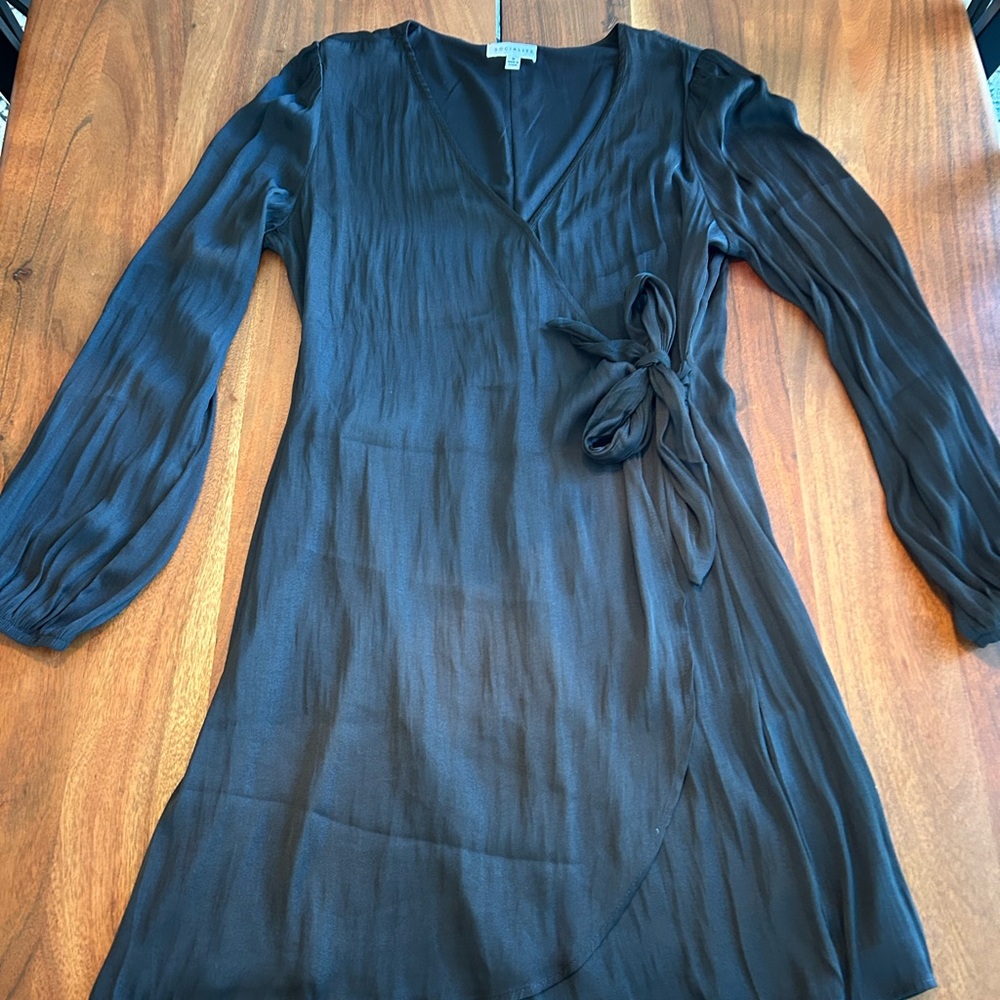 Socialite Black Long Sleeve Wrap Dress